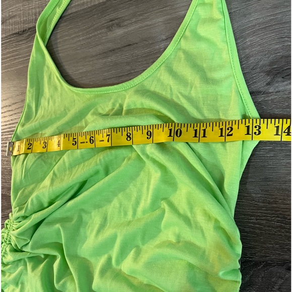 Green, lime Mini dress,Halter scoop neck,self tie ruched sides, Bodycon,Large - Picture 9 of 10